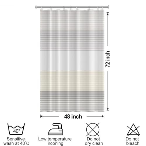 Boho Beige Brown Striped Stall RV Shower Curtain 48" Wx72 L | White Gray Bohemian Geometric, Polyester Waterproof, Machine Washable, Bathroom Small Curtain, Easy to Install with 8 Hooks - color: Beige, size: 48"W x 72"L (Pack of 1)