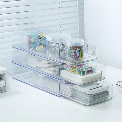3 Tier Stackable Storage Drawer Organizer, Clear, Small | Plastic, Narrow Pull Out Container, For Under Sink, Corner, Kitchen Cabinet, Coffee bar, Pantry, Laundry, Countertop