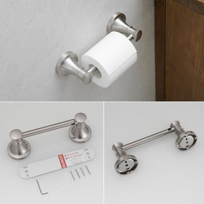 RUMOSE Pivoting Toilet Paper Holder and Hand Towel Ring, Brushed Nickel | Wall Mount, Bathroom Hardware Accessories 2 PCS Set, Toilet Tissue Roll Holder & Towel Hanger, Rustproof, Stainless Steel - color: Brushed Nickel