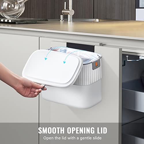 ELPHECO Kitchen Compost Bin with Lid, 1.8 Gallon, Hanging Trash Can | 7 Liter Wall-Mounted Garbage Can, Plastic Wastebasket, Under-Sink Trash Bin for Cabinet Door, Cupboard, Bathroom and Office - size: 1.8 Gallon