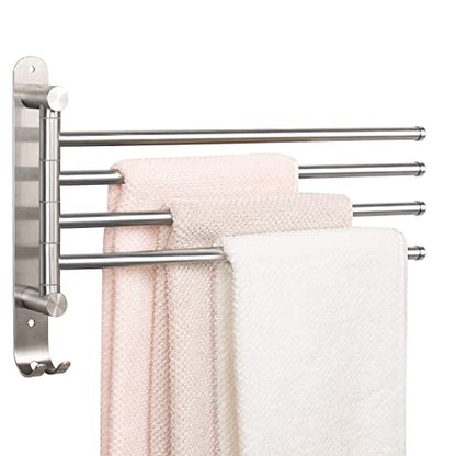 NearMoon Swivel Towel Rack, 13.8" Thicken 304 Stainless Steel 4-Arm Towel Bar, Space Saving Wall Mounted Towel Holder with Hook, Rustproof Swing Out Towel Hanger for Bathroom, Kitchen (Brushed Nickel) - color: Brushed Nickel, size: 13.8 Inch