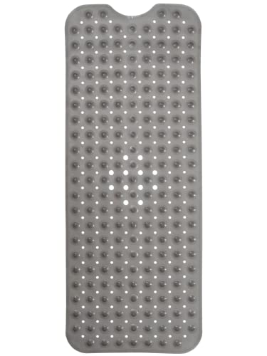 ENKOSI Non-Slip Bath & Shower Mat 40x16 Extra Long, Suction & Drain Holes | Clear Gray look; Durable PVC; 40x16 in, Clear Gray - color: Clear Gray