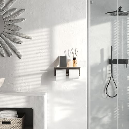 Grey Toilet Paper Roll Holder with Shelf Wall Mounted for Bathroom (Grey, Double Head) - color: Gunmetal Grey