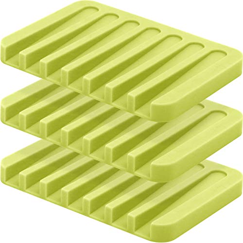 Anwenk Soap Dish Waterfall Soap Saver Soap Tray Soap Holder Drainer for Shower/Bathroom/Kitchen/Counter Top, Keep Soap Bars Dry & Clean,Easy Cleaning, Flexible Silicone-Green,3 Pack