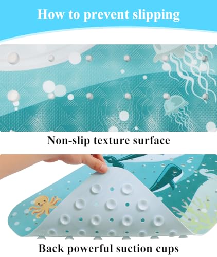 Secopad Bathtub Mat Non Slip, Cute Tub Mat, 40" x 16", Whales | Rectangular, Anti-Slip, Machine Washable, with Drain Holes and Suction Cups,For Bathtub and Shower Floor, for Toddler & Kids - color: Whales