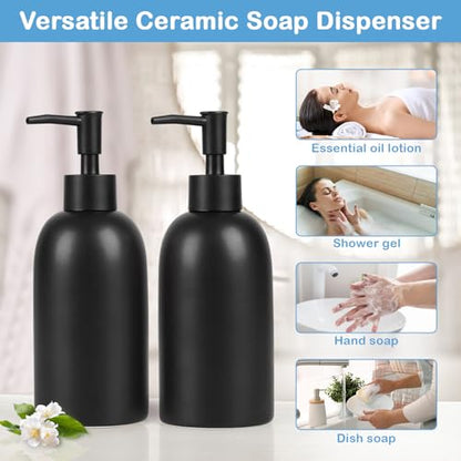 Natheeph Soap Dispenser Fill Dish Soap Hand Soap for Bathroom (2PC Black) | 14OZ, Great for Bathroom/Kitchen Sink, Ceramic Soap Pump Dispenser, Refillable Shampoo, Detergent, Lotion, Shower Gel - color: 2pc Black