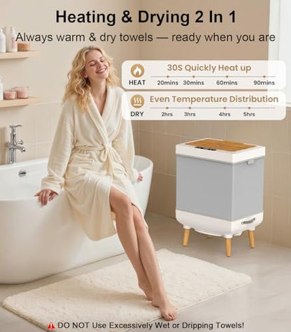 Towel Warmer, 35L Folding Hot Towel Warmer for Bathroom, Heating & Drying Modes, Timer Function, LED Display, Built-in Hooks, Fits Up to Two 70"X80" Oversized Towels, Large Blankets, Bathrobes