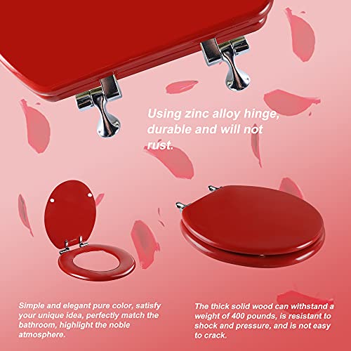 Red Round Toilet Seat Natural Wood Toilet Seat with Zinc Alloy Hinges, Easy to Install also Easy to Clean, Scratch Resistant Toilet Seat by Angol Shiold (Round, Red) - color: Red, size: Round