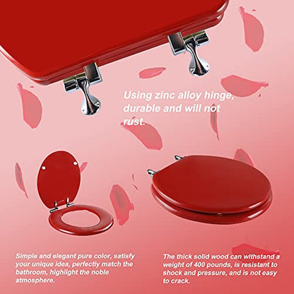 Red Round Toilet Seat Natural Wood Toilet Seat with Zinc Alloy Hinges, Easy to Install also Easy to Clean, Scratch Resistant Toilet Seat by Angol Shiold (Round, Red) - color: Red, size: Round