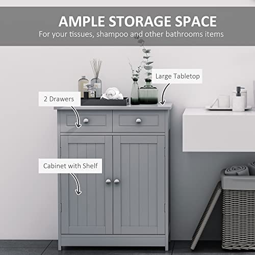 kleankin Freestanding Bathroom Floor Cabinet with 2 Doors 2 Drawers Gray | Wooden Bathroom Cabinet, Adjustable Shelf - color: Grey