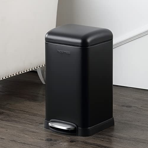 happimess Betty Retro Mini 3.2 Gal Step Trash Can, Charcoal Black | Soft-Close Lid, Fingerprint Proof, Removable Liner, Stainless Steel, Hands-Free Pedal - color: Black