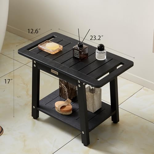 Large Shower Stool for Inside Shower, Poly Lumber Shower Bench Seat to Sit On, HDPS Bath Shower Chair Seat with Shelf, Shower Foot Rest for Shaving Legs, No Maintenance, Water-Resistant, Black - color: Black
