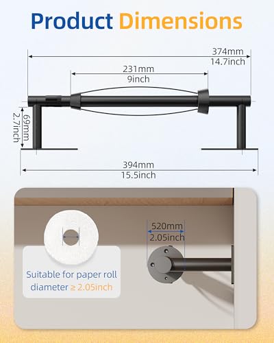 RUACQ Paper Towel Holder Under Cabinet, One Hand Tearing Paper Towel Holder with Damping Effect, Wall Mount & Adhesive Stainless Steel Paper Roll Holder for Kitchen Bathroom (Matte Black) - color: Matte Black, size: One Hand Tear - Rectangle