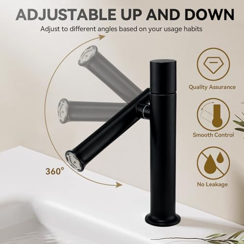 360° Rotatable Bathroom Sink Faucet, Bathroom Faucets 1 Hole 2 Water Outlet Modes, Single Handle Bathroom Faucets with Hot and Cold Hoses - color: Black