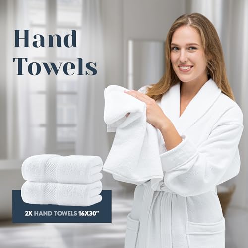 Luxury White Bath Towel Set of 8 Pieces - 100% Turkish Cotton 700 GSM Highly Absorbent Towels for Bathroom, 2 Bath Towels, 2 Hand Towels, 4 Washcloths - color: 01: White