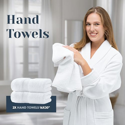 Luxury White Bath Towel Set of 8 Pieces - 100% Turkish Cotton 700 GSM Highly Absorbent Towels for Bathroom, 2 Bath Towels, 2 Hand Towels, 4 Washcloths - color: 01: White