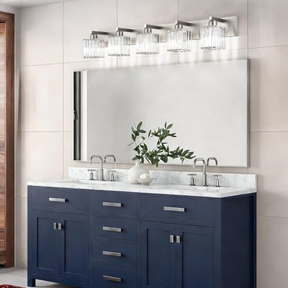 Aipsun Brushed Nickel Bathroom Lighting Fixtures 5 Light Vanity Light Crystal Modern Bathroom Vanity Light (Exclude Bulb) - color: Brushed Nickel, size: 40 inch