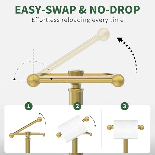 Toilet Paper Holder Stand,Free Standing Toilet Paper Holder,Modern Post Pivoting Toilet Paper Stand with Stable Weighted Base,SUS304 Stainless Steel Tissue Roll Holder Stand for Bathroom,Brushed Gold - color: Brushed Gold