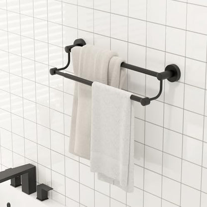 Double Towel Bar Towel Rack for Bathroom Bath Wall Mounted Matte Black | Adjustable 16-26 In,Wall Mounted Towel Holder, Stainless Steel, Rustproof, Towel Bar Rod Hanger Hardware Accessories Hotel - color: Black