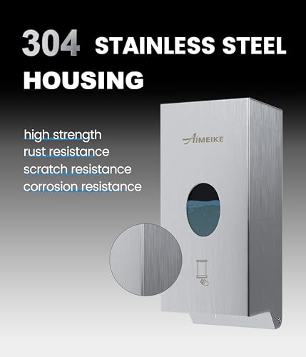 Commercial Automatic Wall-Mount Soap Dispenser, Stainless Steel | Touchless 800 mL dispenser with stainless steel exterior, oval window and keyed lock; requires 6 AA batteries, not included. - color: 2001 Silver