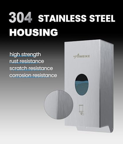 Commercial Automatic Wall-Mount Soap Dispenser, Stainless Steel | Touchless 800 mL dispenser with stainless steel exterior, oval window and keyed lock; requires 6 AA batteries, not included. - color: 2001 Silver