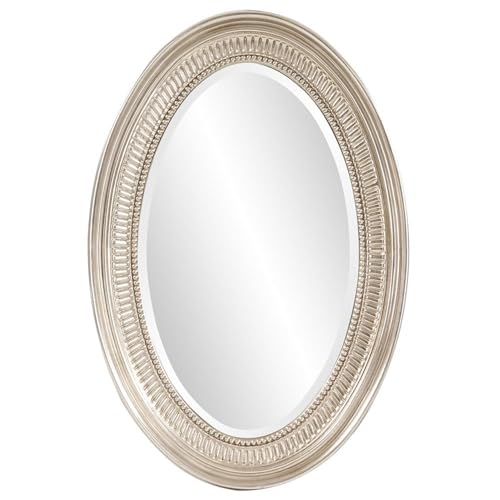Howard Elliott Collection Ethan Oval Hanging Wall Or Vanity Mirror, Brushed Nickel, 21 x 31 Inch - color: Brushed Nickel