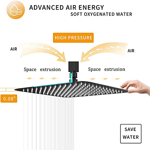 Rain Shower Head Black with Extension Arm 12 Inch Square Shower Head with 16 Inch Shower Arm Large Stainless Steel Rainfall Showerhead Matte Black Waterfall Full Body Coverage by GGStudy - color: Black, size: 12inch
