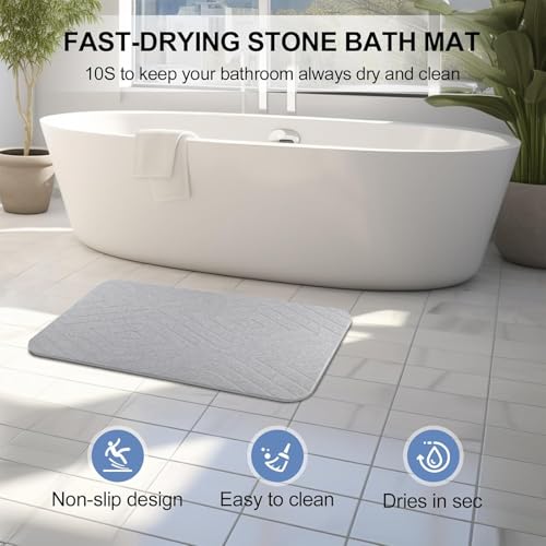 Stone Bath Mat, 2 Pack Diatomaceous Earth Shower Mat, Non-Slip Super Absorbent Quick Drying Bathroom Floor Mat, 24x15, Light Grey - color: Light Grey