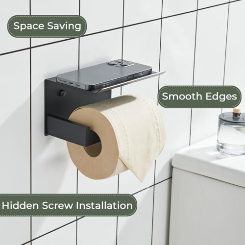 KOKOSIRI Black Toilet Paper Holders with Shelf Bathroom Toilet Paper Roll Holder SUS304 Stainless Steel Wall Mounted, Matte Black, B2010BK - color: Matte Black, size: With Shelf(1 Pack)