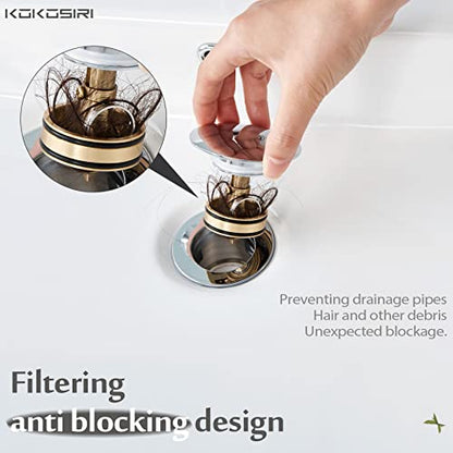 KOKOSIRI Pop Up Sink Drain with Strainer Basket, Polished Chrome Bathroom Sink Drain with Detachable Hair Catcher Anti Clogging for Vanity Vessel Sink Without Overflow, C1002CH - color: Polished Chrome