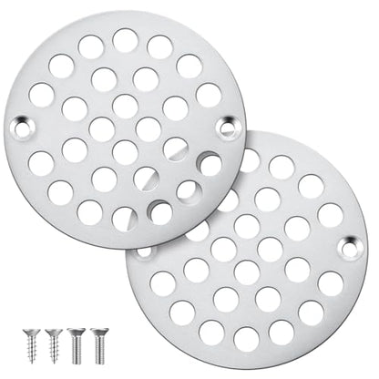 2pcs 4 Inch Stainless Steel Round Screw-in Shower Drain Cover Replacement Easy-to-Install Floor Drain Grate with Screws Brushed Nickel - color: Brushed Nickel