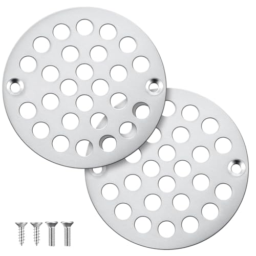 2pcs 4 Inch Stainless Steel Round Screw-in Shower Drain Cover Replacement Easy-to-Install Floor Drain Grate with Screws Brushed Nickel - color: Brushed Nickel