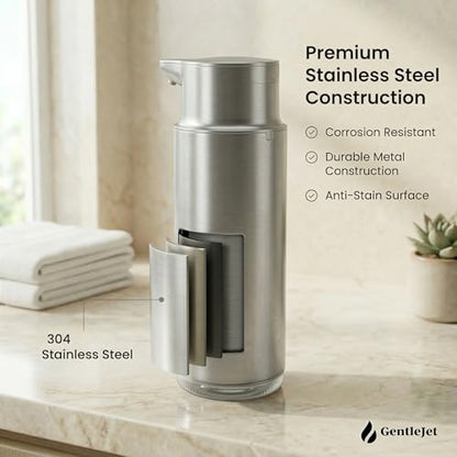 GentleJet CrystalJet Automatic Foam Soap Dispenser Stainless Steel, Touchless Sensor, USB-C Rechargeable, Waterproof, Modern Bathroom & Kitchen Sink, 300 ml - color: Silver