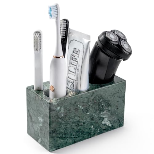 BCS Toothbrush Holder for Bathrooms, 6 Slots Open-Bottom Marble Toothbrush Organizer, Makeup Brush Stand Toothbrush Storage Collection for Bathroom Countertop Vanity Organization - Indian Green - color: Green, size: 6 Slots (Rectangle)