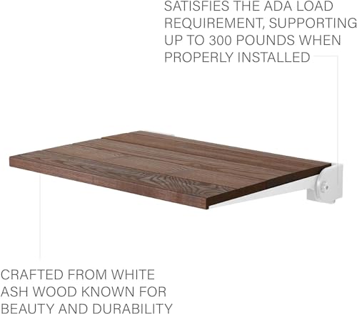Seachrome 18 inch Silhouette Slimline Folding Wall Mount Shower Bench Seat, Natural Ash Wood Thermacor Seat with Matte Black Frame - color: Walnut Ash Wood With Matte Black Frame