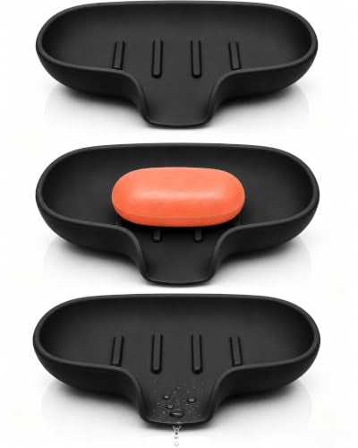 AIMAIAIMAI 3 Pack Soap Dish, Soap Dishes for Bathroom, Shower, Silicone Soap Bar Holder, Soap Tray for Kitchen, BPA-Free, Dishwasher Safe (Black) - color: Black