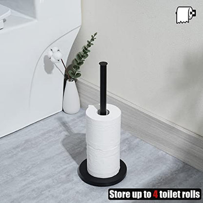 JQK Toilet Paper Storage Stand Matte Black, 304 Stainless Steel Thicken 0.8mm Tissue Reserve Holder 3 Rolls Dispenser for Bathroom, TPS180-PB - color: Black & Black Base