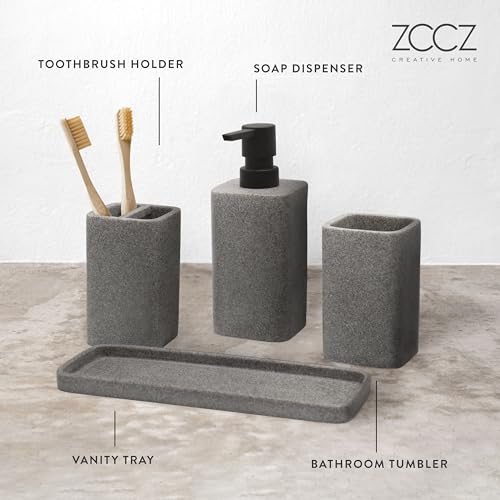 Bathroom Accessory Sets, 4 Pieces Bathroom Accessories Complete Set Vanity Countertop Accessory Set, Includes Lotion Dispenser Soap Pump, Tumbler, Toothbrush Holder and Tray (Grey) - color: Gray