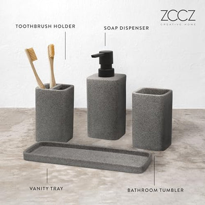 Bathroom Accessory Sets, 4 Pieces Bathroom Accessories Complete Set Vanity Countertop Accessory Set, Includes Lotion Dispenser Soap Pump, Tumbler, Toothbrush Holder and Tray (Grey) - color: Gray