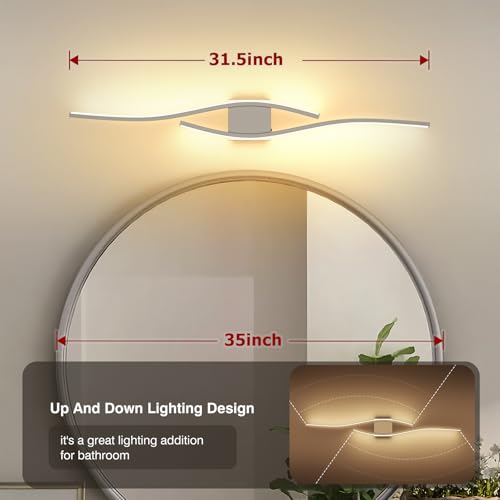 Joossnwell Bathroom Vanity Light Modern Bathroom Lighting Fixture Over Mirror Brushed Nickel 5CCT Dimmable Led Bath Vanity Light Bar 31.5 Inch - color: Brushed Nickel, size: 31.5 inch long