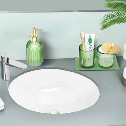 Haturi Glass Bathroom Accessories Set, Green Bathroom Set, 4 Pcs | Kit w/ Bathroom Soap Dispenser Set, Toothbrush Holder, Qtip Holder, Soap Dish, Green Bathroom Decor, Gift for Home Apartment - style: Light Green