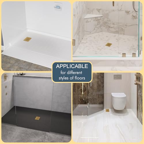 4 Inch Square Shower Floor Drain with Flange and Hair Strainer | Champagne Bronze Shower Drain with Hair Catcher, SUS304 Stainless Steel, Anti-Clog, Removable Grid Drain Cover, For Bathroom - color: Champagne Bronze