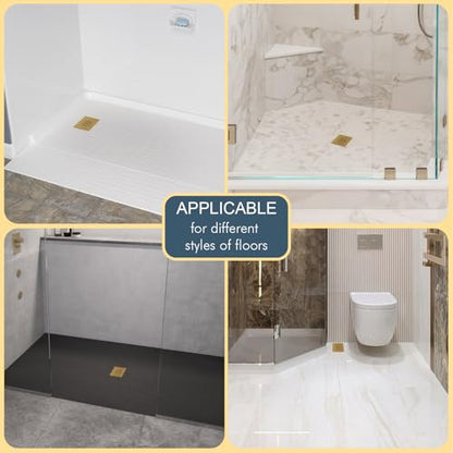 4 Inch Square Shower Floor Drain with Flange and Hair Strainer | Champagne Bronze Shower Drain with Hair Catcher, SUS304 Stainless Steel, Anti-Clog, Removable Grid Drain Cover, For Bathroom - color: Champagne Bronze