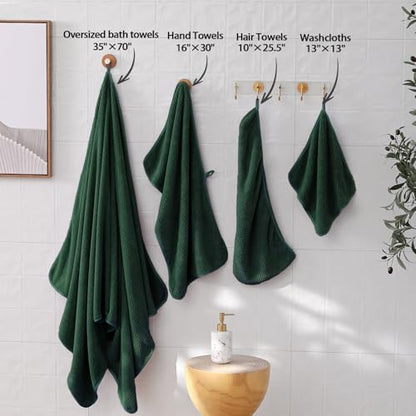 Bath Towel Set of 8,Large Bath Sheets 35"x70"-Dark Green | Super Soft Microfiber, Lint Free & Quick Dry Towels for Bathroom,Gym,Hotel–2 Bath,2 Hair,2 Hand,2 Washcloths - color: Dark Green, size: 8Piece Towel Set