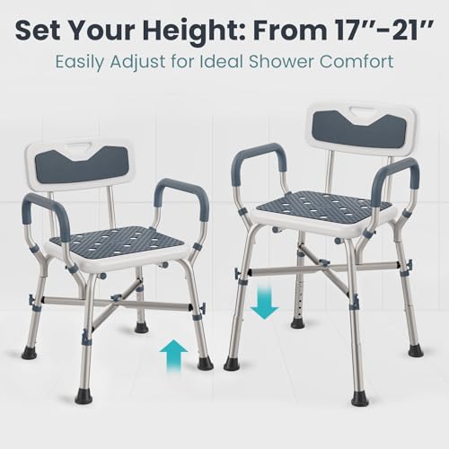 PELEGON Shower Chair for Elderly and Disabled (450lb) with Padded Armrests and Back, Adjustable Height Shower Seat, Heavy Duty Shower Chairs for Inside Shower, Handicap - Blue - color: Dark Blue