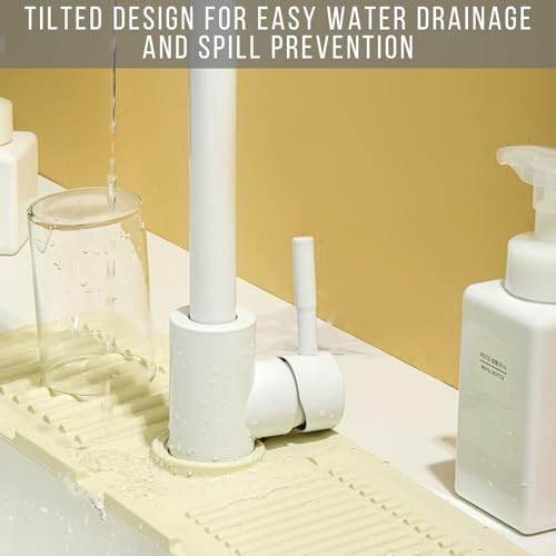 Silicone Sink Splash Guard, Non-Slip Faucet Mat for Kitchen and Bathroom, Quick Drainage, 17.5" x 5.7" / 44.5 x 14.5 cm, Ideal for Drying Countertops - White, Set of 1 - color: White