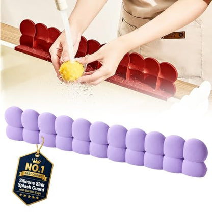Silicone Sink Splash Guard with Suction Cups for Kitchen Faucet Area | Flexible Water Barrier for Bathroom Counters, Backsplash Edges, Tubs, Bathtubs and Countertop Splash Control(Purple) - color: Purple