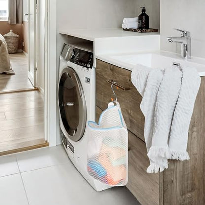 3Pcs Hanging Laundry Bags for Socks with S Hooks, 12 X 10 inch 3 Color Mesh Laundry Bags for Washing Machine
