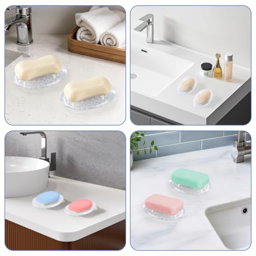 2 Pack Clear Soap Dish Self Draining Plastic Holder for Bathroom Kitchen | soapdish pad