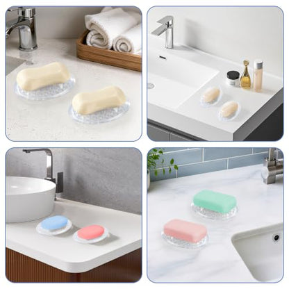 2 Pack Clear Soap Dish Self Draining Plastic Holder for Bathroom Kitchen | soapdish pad